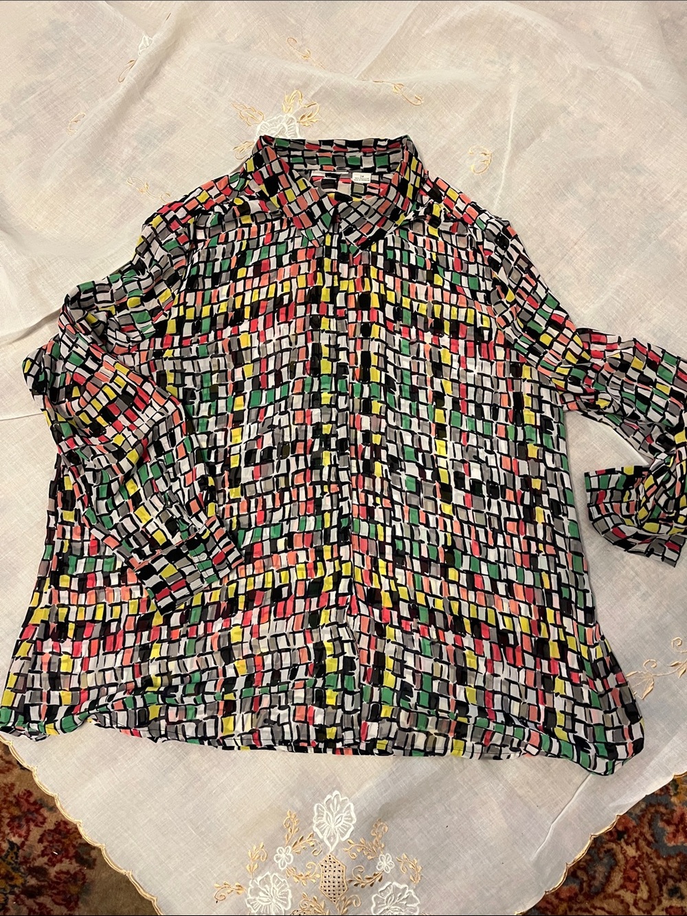 Multicolor Geometric Print women’s Button-Up Shirt